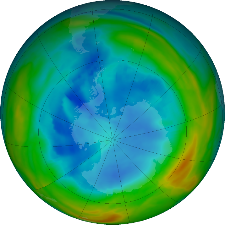 Antarctic ozone map for 08 August 2019